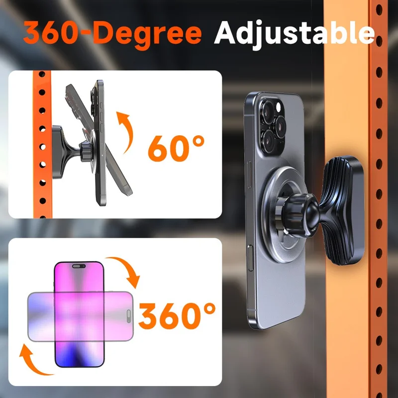 Magnetic Phone Mount 360 Degree Rotatable Hands-free Cellphone Stand for Gym Kitchen - Black
