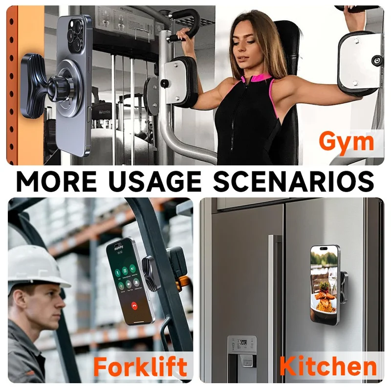 Magnetic Phone Mount 360 Degree Rotatable Hands-free Cellphone Stand for Gym Kitchen - Black