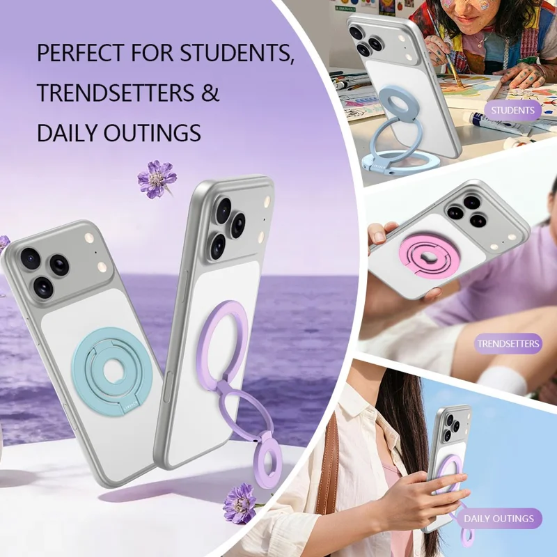 LEREACH LRFP-05 Magnetic Ring Holder Stand Triple Ring Adjustable Phone Grip Kickstand - Purple