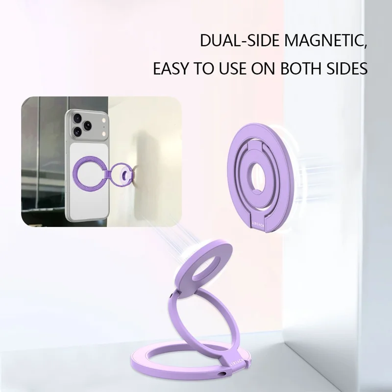 LEREACH LRFP-05 Magnetic Ring Holder Stand Triple Ring Adjustable Phone Grip Kickstand - Purple