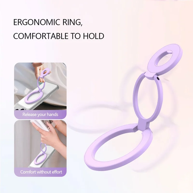 LEREACH LRFP-05 Magnetic Ring Holder Stand Triple Ring Adjustable Phone Grip Kickstand - Purple