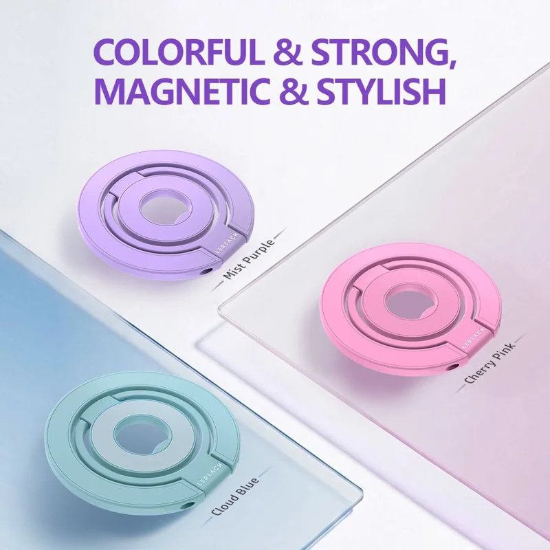 LEREACH LRFP-05 Magnetic Ring Holder Stand Triple Ring Adjustable Phone Grip Kickstand - Purple