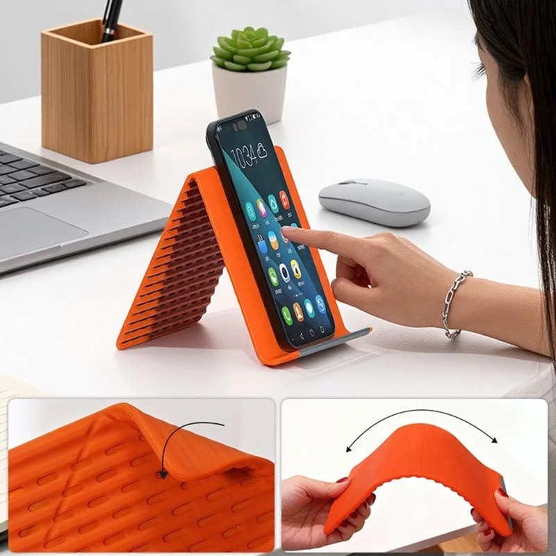 Soporte de Silicona Flexible para Escritorio Soporte Universal Plegable para Teléfono y Tableta Soporte 2 en 1 para Escritorio y Colgado - Negro