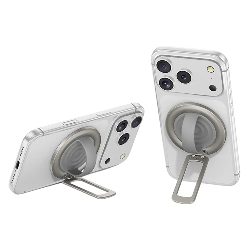 Foldable Magnetic Phone Ring Stand Liquid Silicone Aluminum Rotating Phone Holder for iPhone Android - Grey