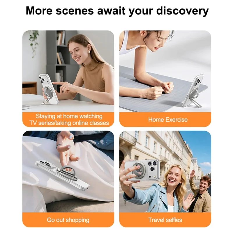 Foldable Magnetic Phone Ring Stand Liquid Silicone Aluminum Rotating Phone Holder for iPhone Android - Grey