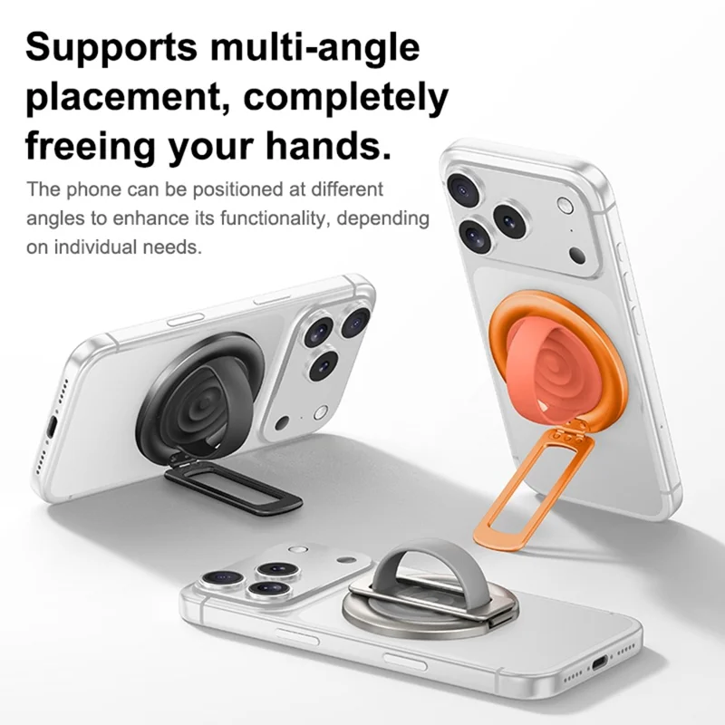 Foldable Magnetic Phone Ring Stand Liquid Silicone Aluminum Rotating Phone Holder for iPhone Android - Grey