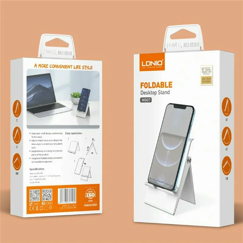 LDNIO MG07 Foldable Desktop Phone Tablet Stand Adjustable Height Anti-slip Portable Holder for 4.7-12 Inch Devices - White