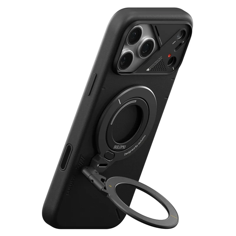AULUMU G09 Magnetic Ring Stand 360° Rotating Finger Loop Dual-Axis Design Phone Holder Grip - Black