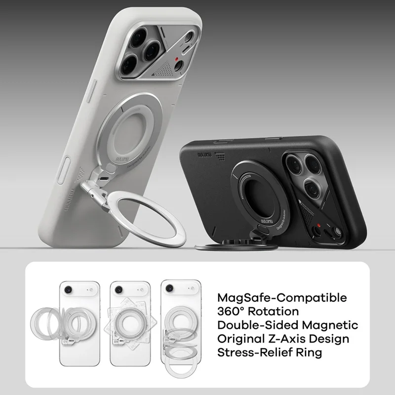 AULUMU G09 Magnetic Ring Stand 360° Rotating Finger Loop Dual-Axis Design Phone Holder Grip - Black