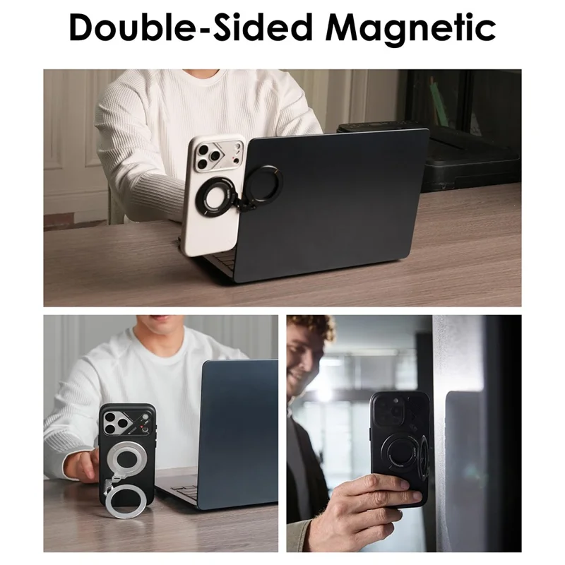 AULUMU G09 Magnetic Ring Stand 360° Rotating Finger Loop Dual-Axis Design Phone Holder Grip - Black