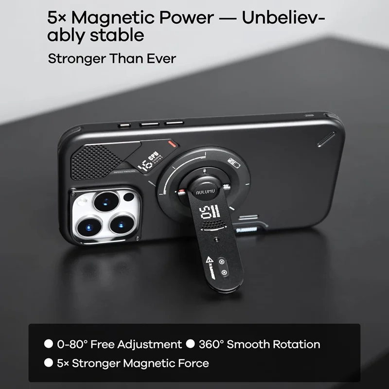 AULUMU G05 5-i-1 Magnetisk Telefonholder Multifunktionsværktøj 360° Rotation Æskekniv Vinkelmåler Stresslindring Legetøj - Sort