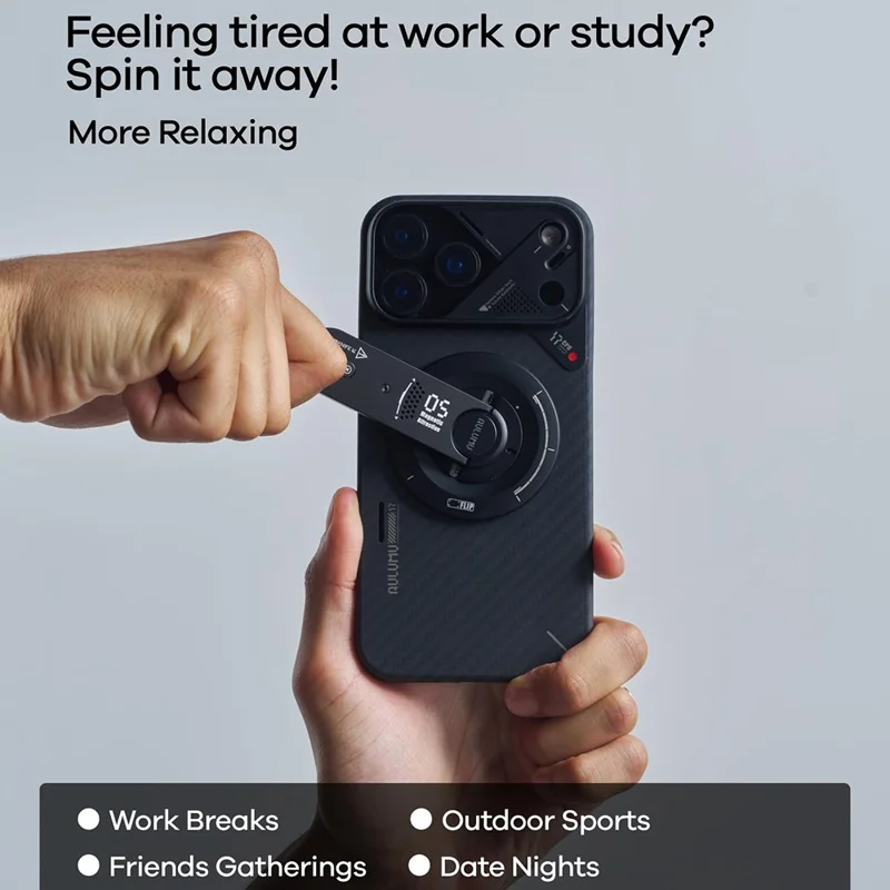 AULUMU G05 5-i-1 Magnetisk Telefonholder Multifunktionsværktøj 360° Rotation Æskekniv Vinkelmåler Stresslindring Legetøj - Sort