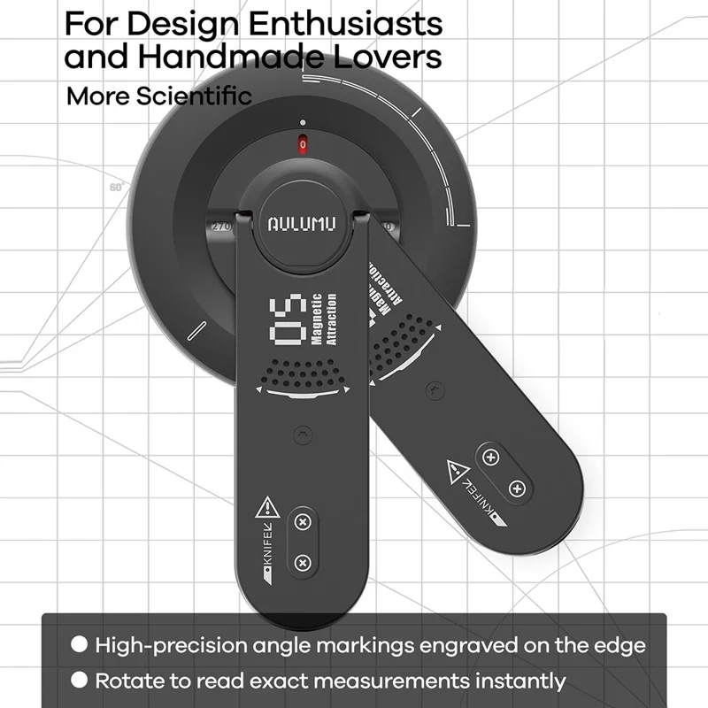 AULUMU G05 5-i-1 Magnetisk Telefonholder Multifunktionsværktøj 360° Rotation Æskekniv Vinkelmåler Stresslindring Legetøj - Sort
