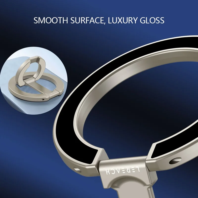 LEREACH LRFP-02 Magnetic Phone Ring Stand Dual Ring Rotating Phone Holder Grip - Silver