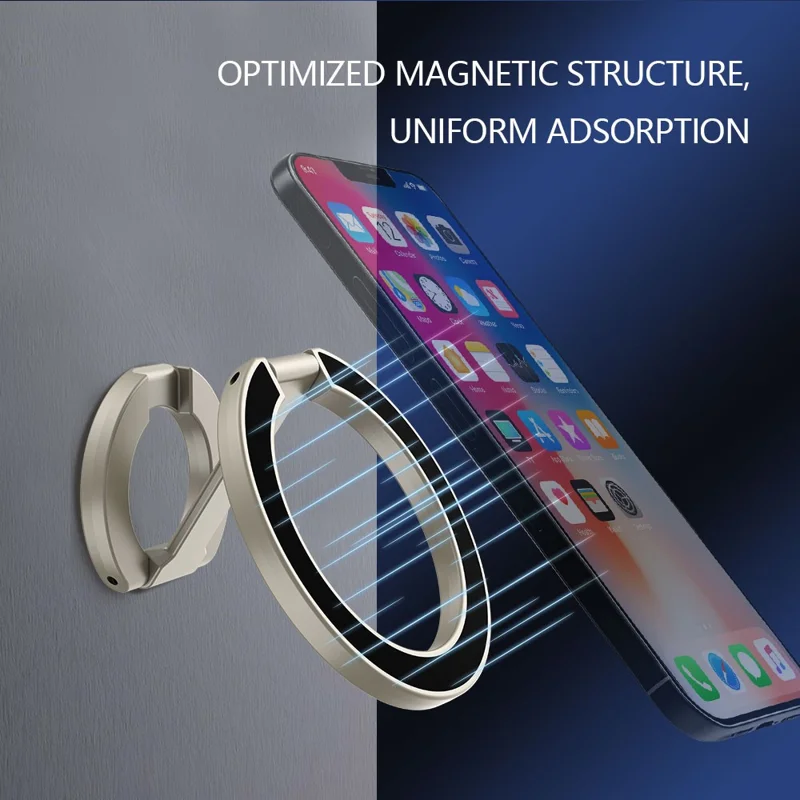 LEREACH LRFP-02 Magnetic Phone Ring Stand Dual Ring Rotating Phone Holder Grip - Silver