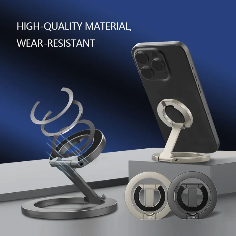 LEREACH LRFP-02 Magnetic Phone Ring Stand Dual Ring Rotating Phone Holder Grip - Silver