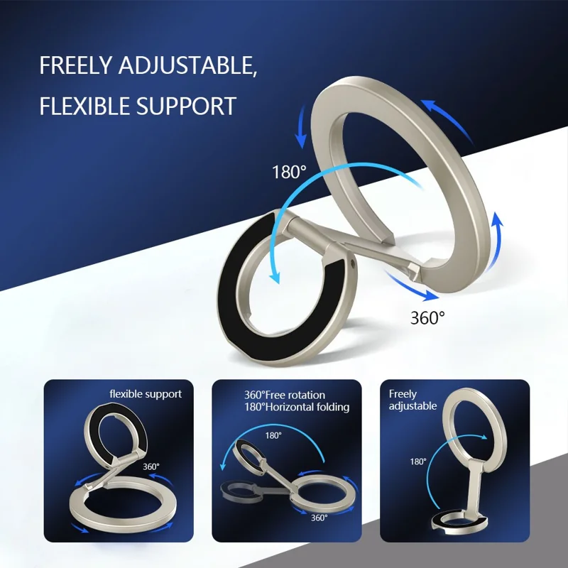 LEREACH LRFP-02 Magnetic Phone Ring Stand Dual Ring Rotating Phone Holder Grip - Silver