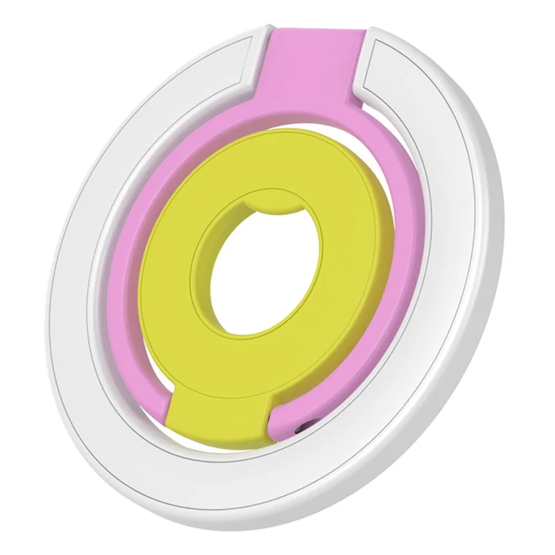 Magnetic Ring Stand Tri-Fold 360° Rotation Finger Ring Phone Kickstand Compatible with MagSafe - White+Pink+Yellow