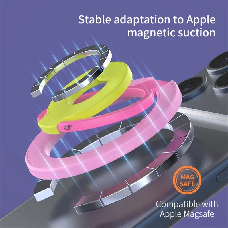 Magnetic Ring Stand Tri-Fold 360° Rotation Finger Ring Phone Kickstand Compatible with MagSafe - White+Pink+Yellow