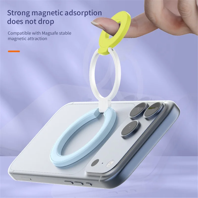 Magnetic Ring Stand Tri-Fold 360° Rotation Finger Ring Phone Kickstand Compatible with MagSafe - White+Pink+Yellow