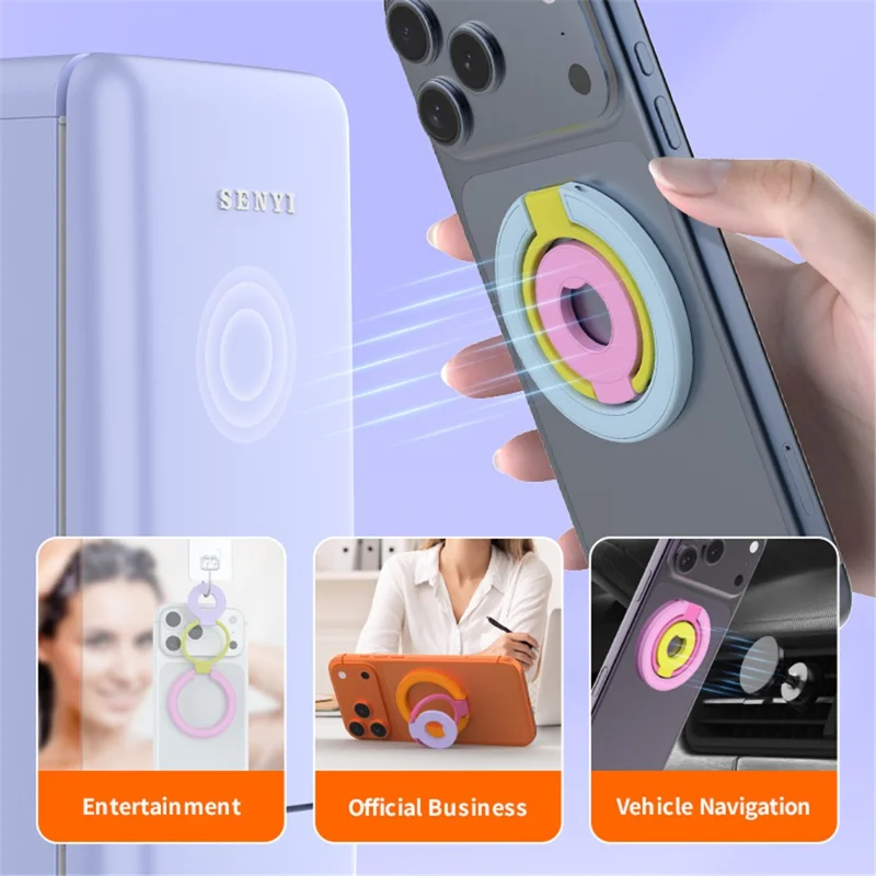 Magnetic Ring Stand Tri-Fold 360° Rotation Finger Ring Phone Kickstand Compatible with MagSafe - White+Pink+Yellow