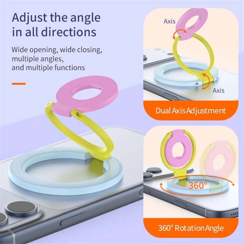 Magnetic Ring Stand Tri-Fold 360° Rotation Finger Ring Phone Kickstand Compatible with MagSafe - White+Pink+Yellow