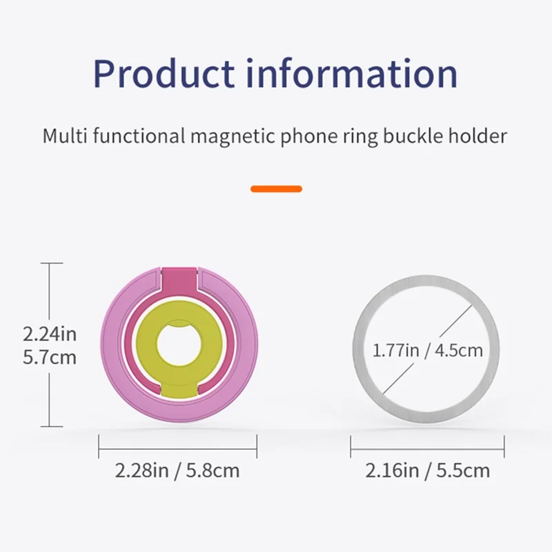 Magnetic Ring Stand Tri-Fold 360° Rotation Finger Ring Phone Kickstand Compatible with MagSafe - White+Pink+Yellow