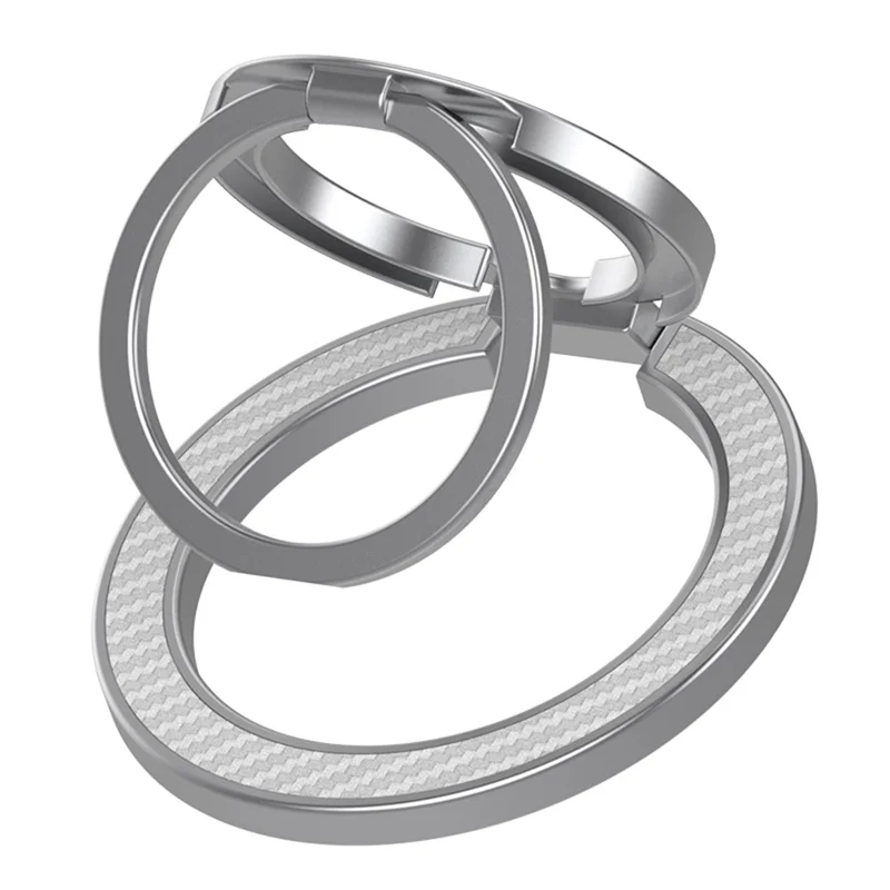 Magnetic Phone Ring Stand Compatible with MagSafe Foldable Carbon Fiber Rotation Finger Grip Holder - Silver