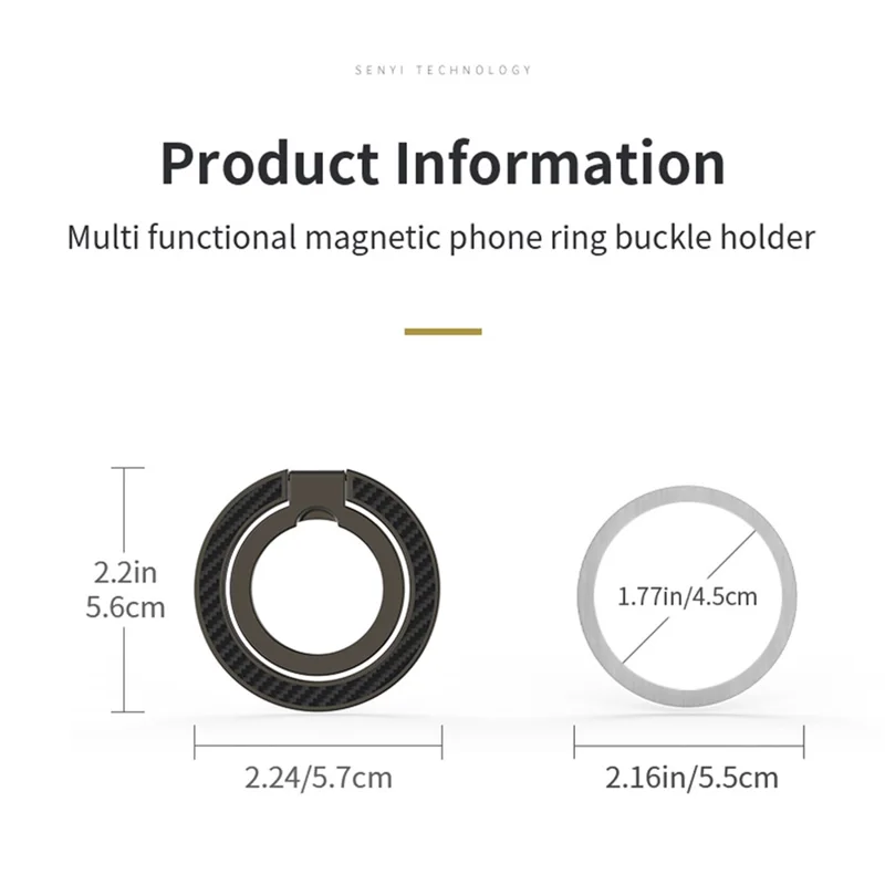 Magnetic Phone Ring Stand Compatible with MagSafe Foldable Carbon Fiber Rotation Finger Grip Holder - Silver