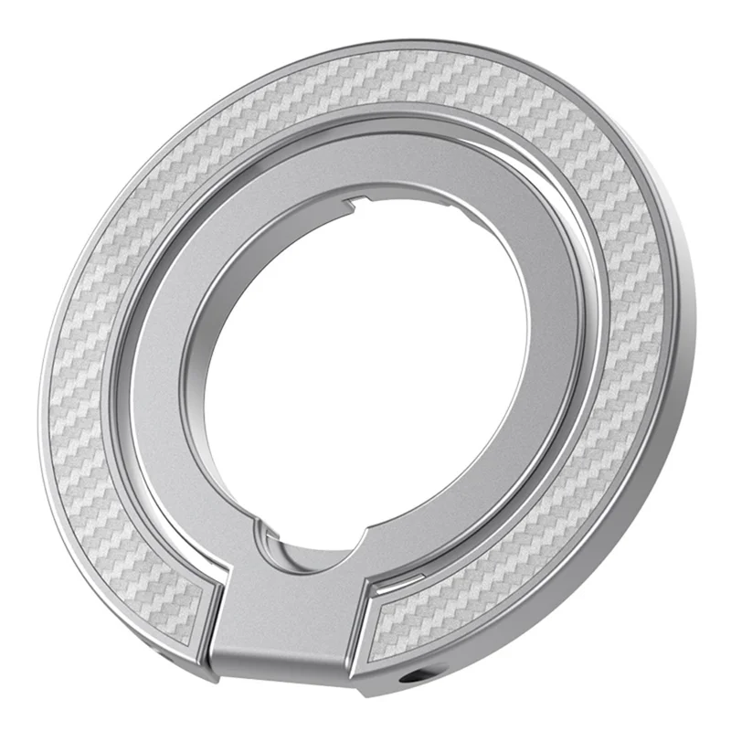 Magnetic Phone Ring Stand Compatible with MagSafe Foldable Carbon Fiber Rotation Finger Grip Holder - Silver