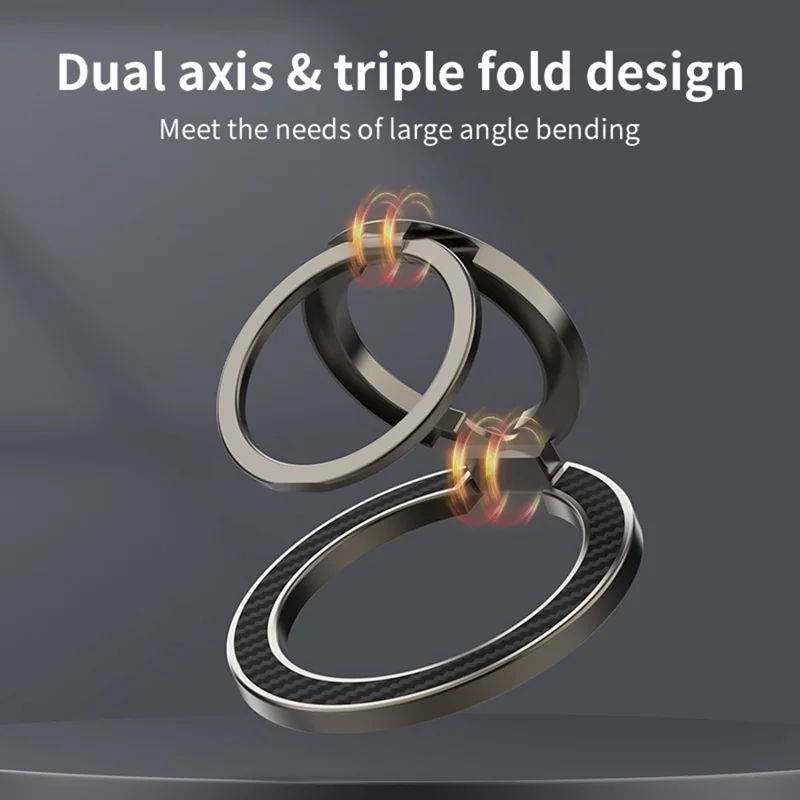 Magnetic Phone Ring Stand Compatible with MagSafe Foldable Carbon Fiber Rotation Finger Grip Holder - Silver