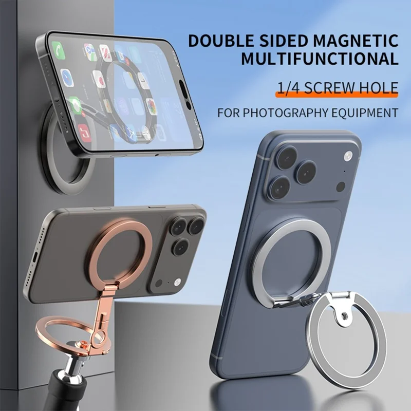 Multi-functional Magnetic Phone Stand Compatible with MagSafe 360 Degree Rotation Foldable Phone Holder with 1 / 4 Screw Hole - Black