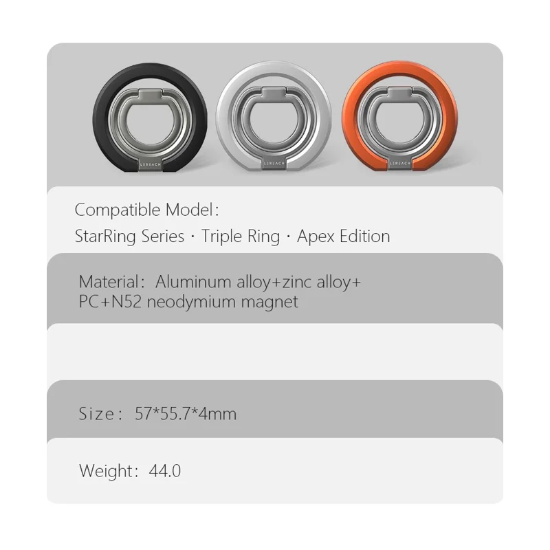 LEREACH LRFP-04 Magnetic Phone Ring Stand Triple Ring Rotation Phone Holder Grip - Orange