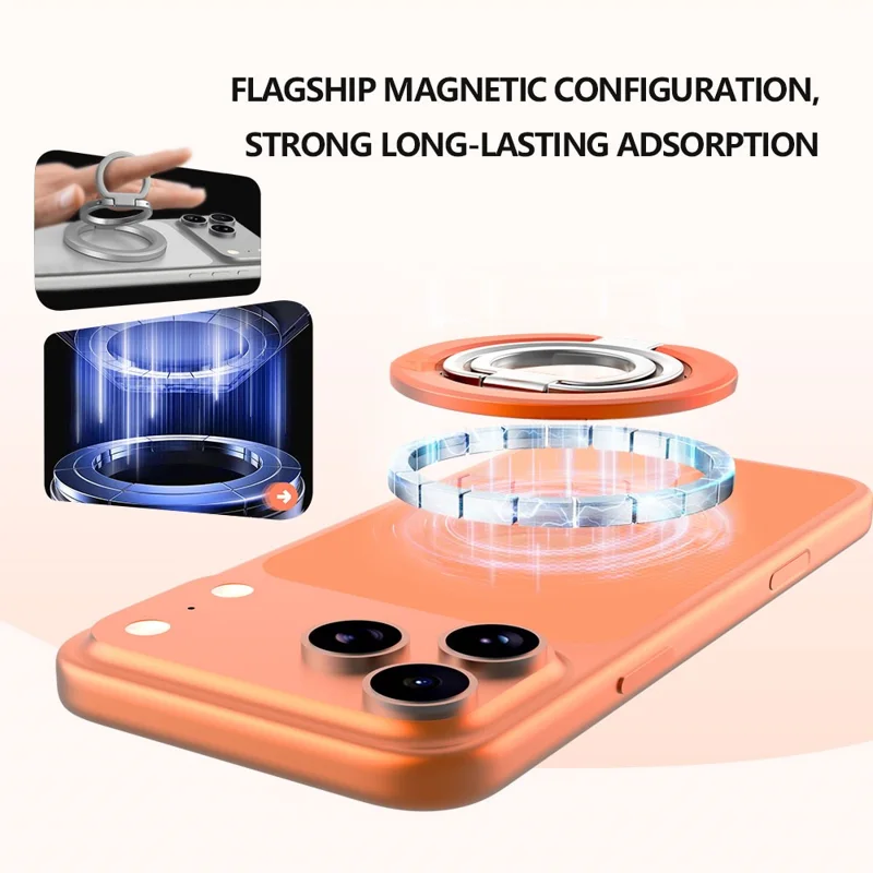 LEREACH LRFP-04 Magnetic Phone Ring Stand Triple Ring Rotation Phone Holder Grip - Orange