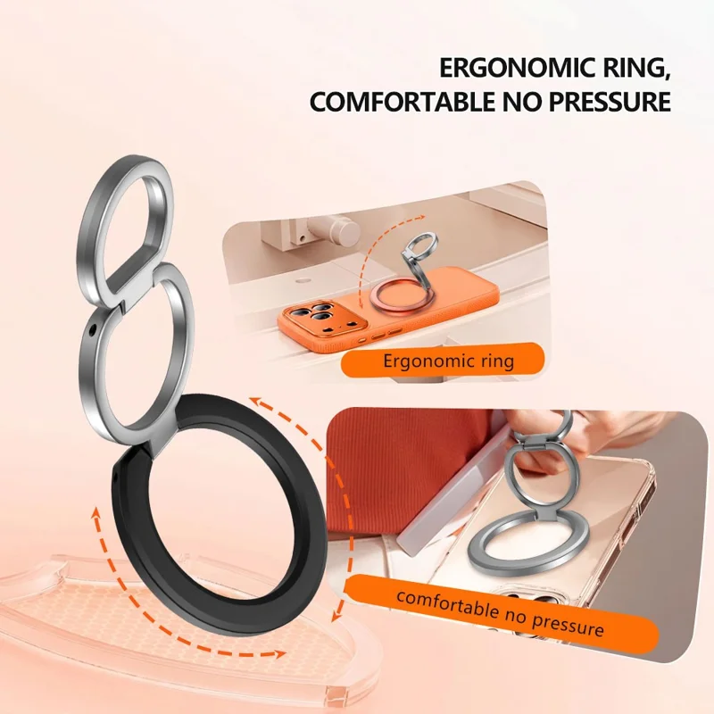 LEREACH LRFP-04 Magnetic Phone Ring Stand Triple Ring Rotation Phone Holder Grip - Orange