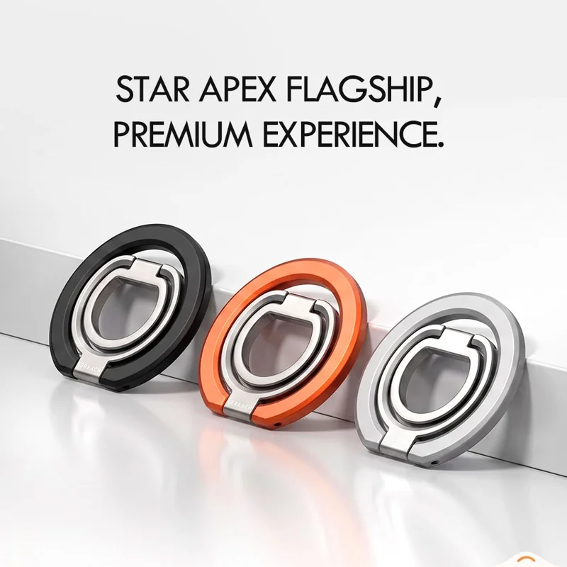 LEREACH LRFP-04 Magnetic Phone Ring Stand Triple Ring Rotation Phone Holder Grip - Orange