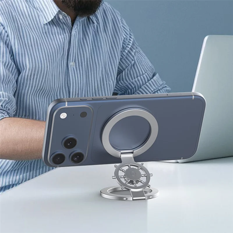 Soporte de Anillo Magnético Giratorio para Teléfono, Soporte de Escritorio de Aleación de Zinc Compatible con MagSafe - Anti-deslumbrante