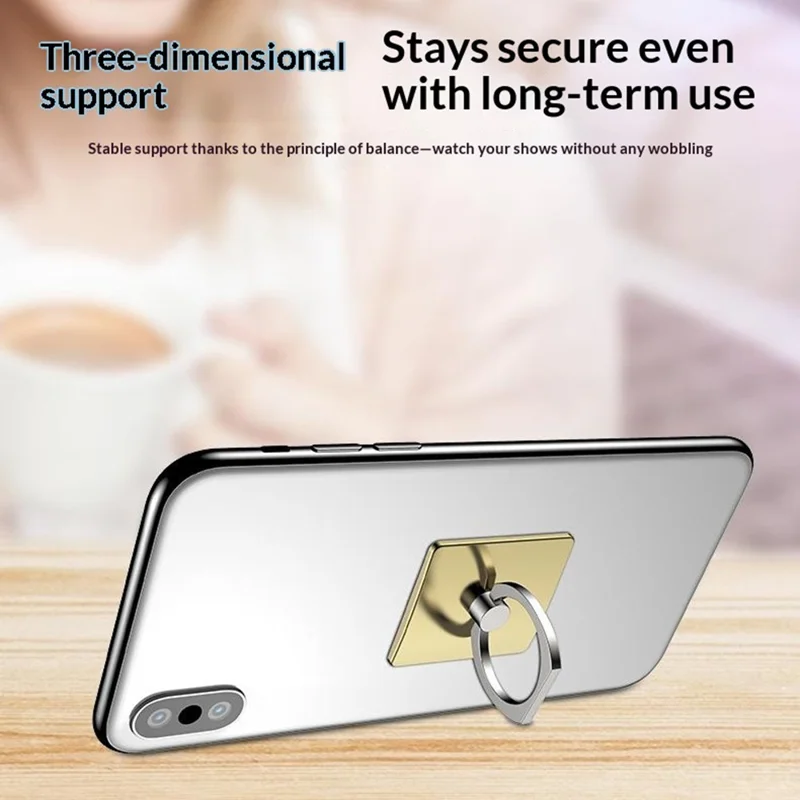 Multifunctional Ring Holder Stand for Phone Desktop Adhesive Metal Finger Grip Kickstand - Silver