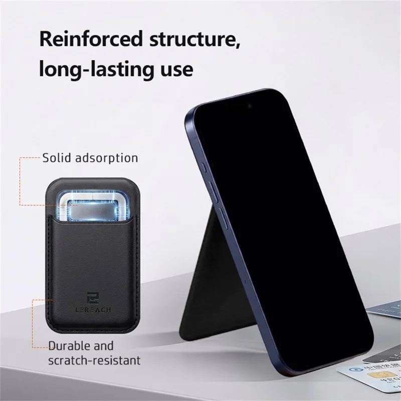 LEREACH LRFP-07 Magnetic Phone Card Holder Stand Secure Phone Wallet - Brown