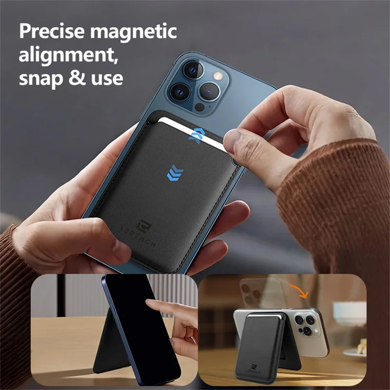 LEREACH LRFP-07 Magnetic Phone Card Holder Stand Secure Phone Wallet - Brown