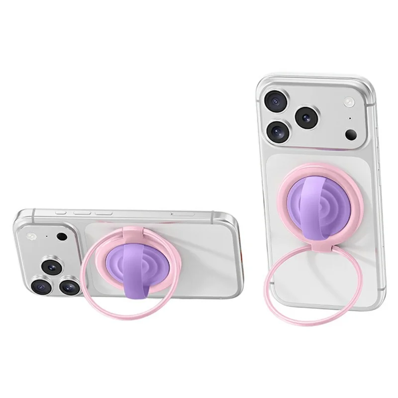 Magnetic Phone Ring Holder Rotation Kickstand with Silicone Grip Strap - Pink / Purple