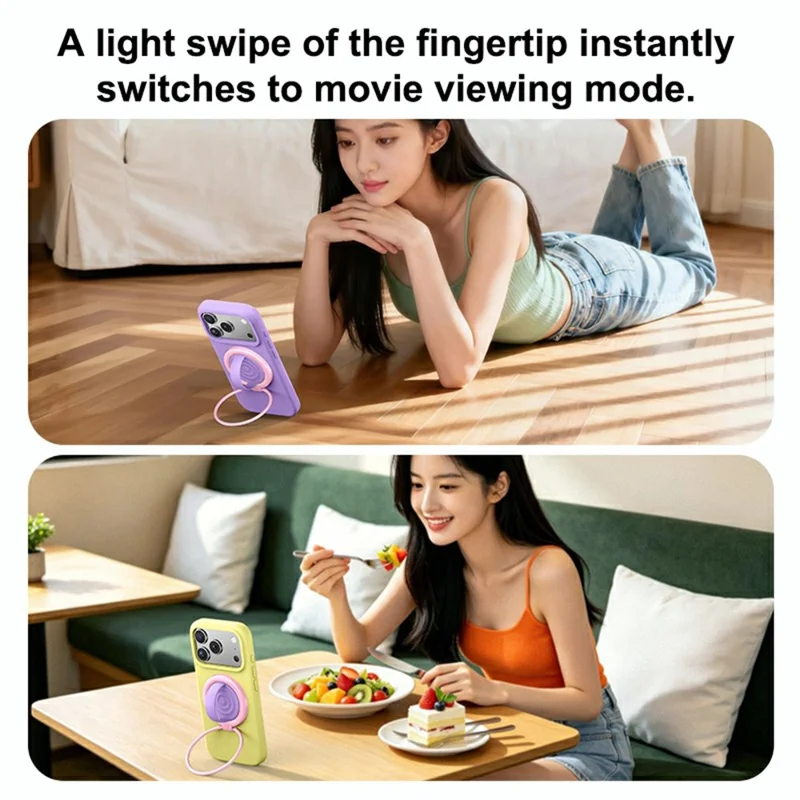 Magnetic Phone Ring Holder Rotation Kickstand with Silicone Grip Strap - Yellow / Purple