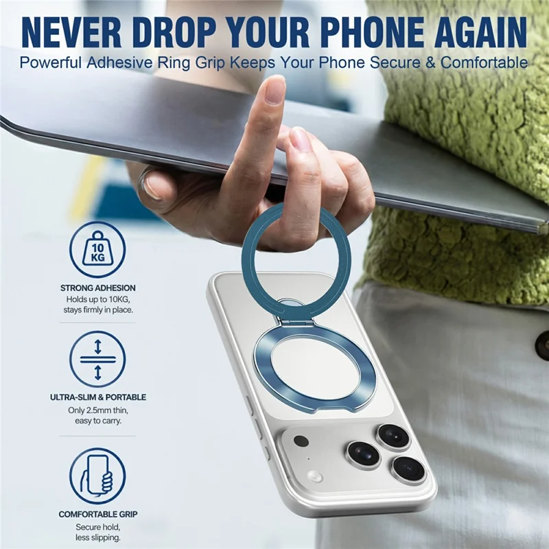 Soporte de Anillo para Teléfono Plegable Ajustable con Adhesivo - Azul