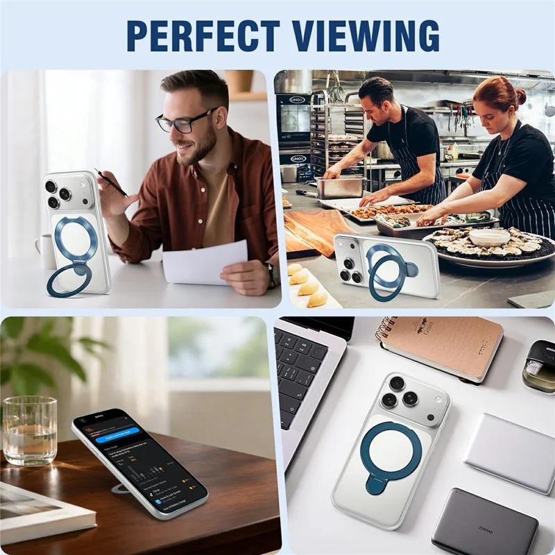 Soporte de Anillo para Teléfono Plegable Ajustable con Adhesivo - Azul