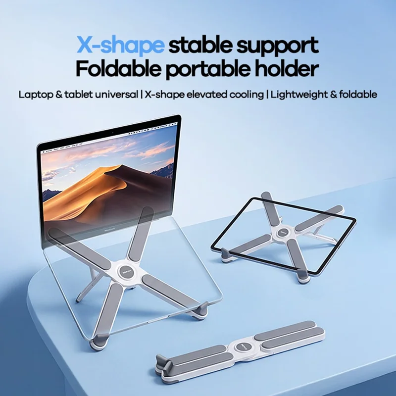 REMAX RM-C39 X-Shaped Laptop Stand for Desk 7-Angle Adjustable Foldable Laptop Riser Holder - White