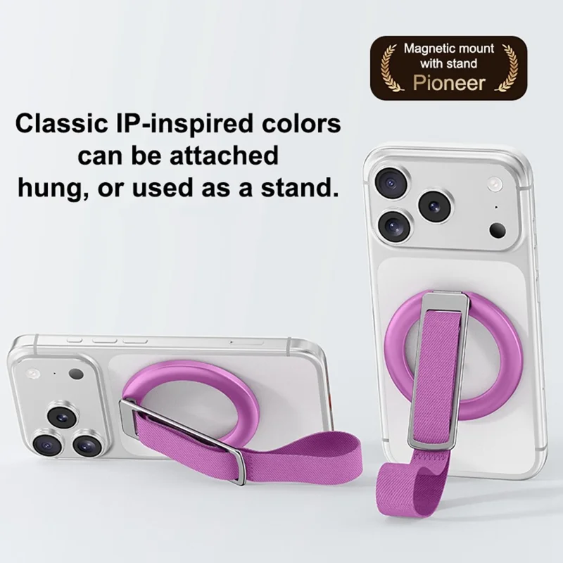 3 in 1 Magnetic Phone Grip Ring Stand for iPhone 12 - 17 Series Woven Strap Kickstand Design - Rose