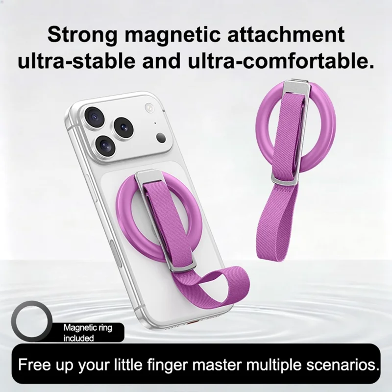 3 in 1 Magnetic Phone Grip Ring Stand for iPhone 12 - 17 Series Woven Strap Kickstand Design - Rose
