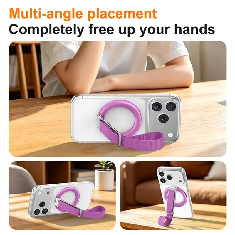 3 in 1 Magnetic Phone Grip Ring Stand for iPhone 12 - 17 Series Woven Strap Kickstand Design - Rose