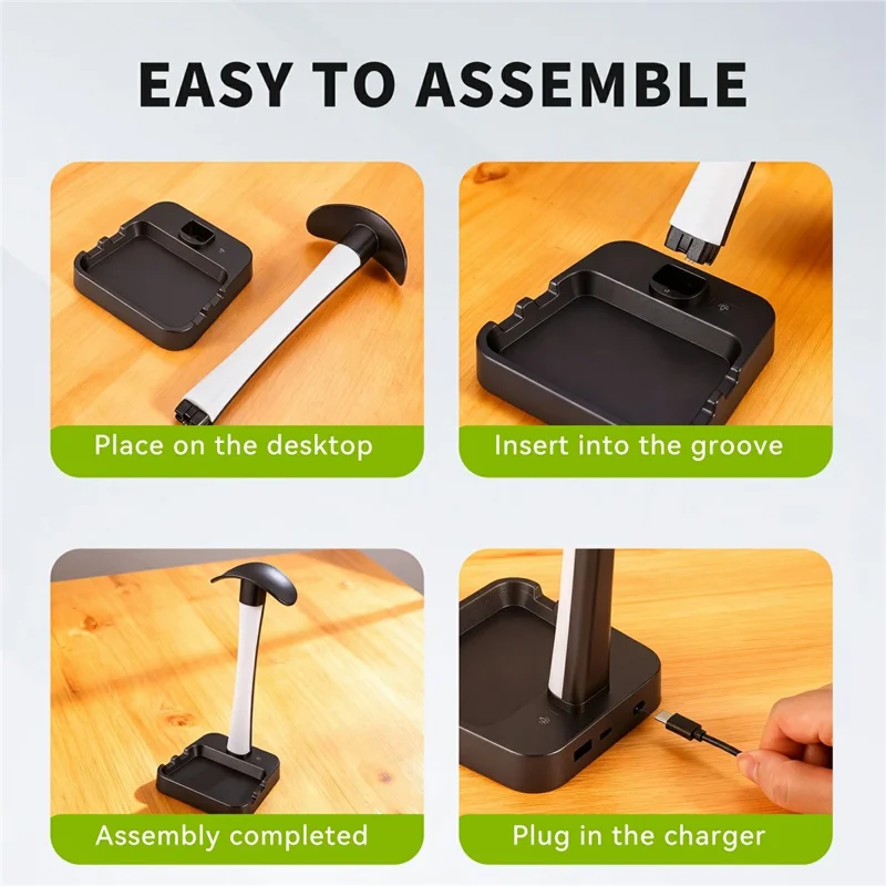 D15 RGB Desk Organizer Headphone Stand Phone Holder with Touch Desk Lamp USB + Type-C Charging Hub for Home Office - Black