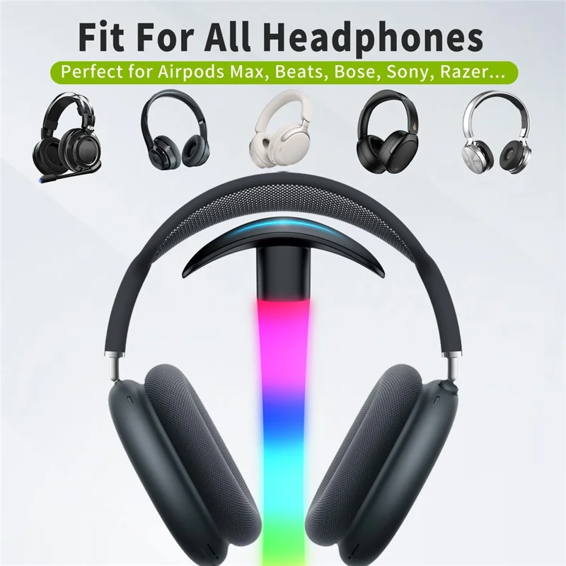 D15 RGB Desk Organizer Headphone Stand Phone Holder with Touch Desk Lamp USB + Type-C Charging Hub for Home Office - Black